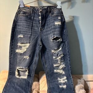 Vanilla Star Women's Ripped Blue Straight Leg Jeans